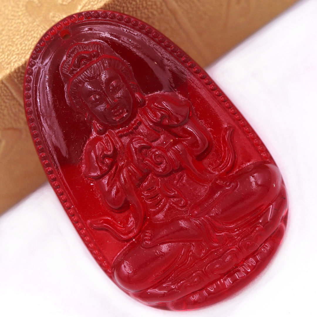 Mặt Phật Đại nhật như lai 5 cm  pha lê đỏ kèm móc và dây chuyền inox, Mặt Phật bản mệnh