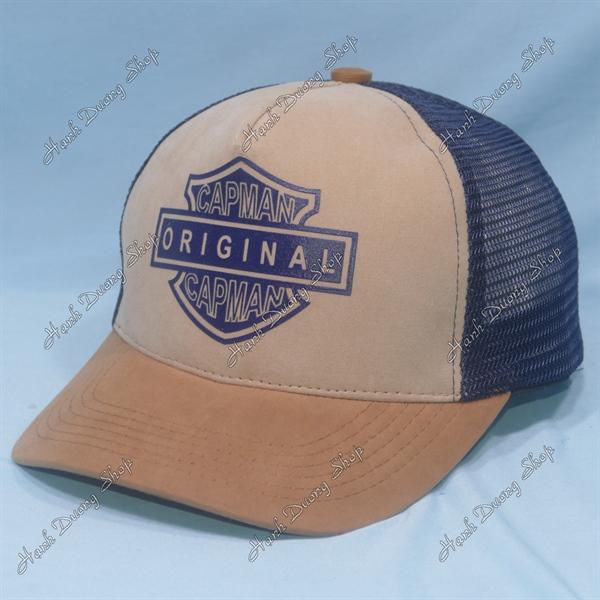 Nón kết lưới in dẻo chữ Cap Man Original phía trước là vải nhung, kết nhung vòng đầu 55-58cm phía trong có may tem - Xanh đen &amp; kaki