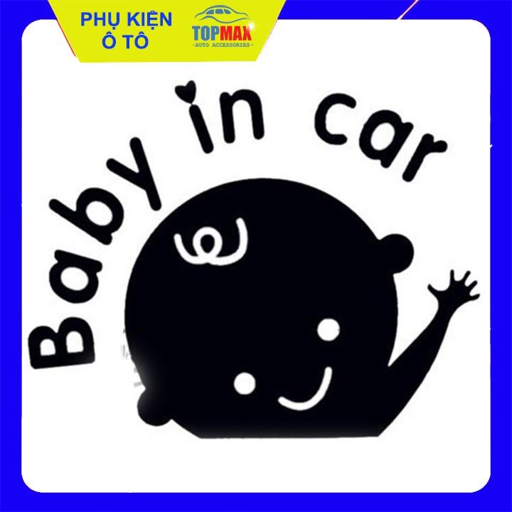 Tem BABY IN CAR dán phía sau và hai bên xe ô tô