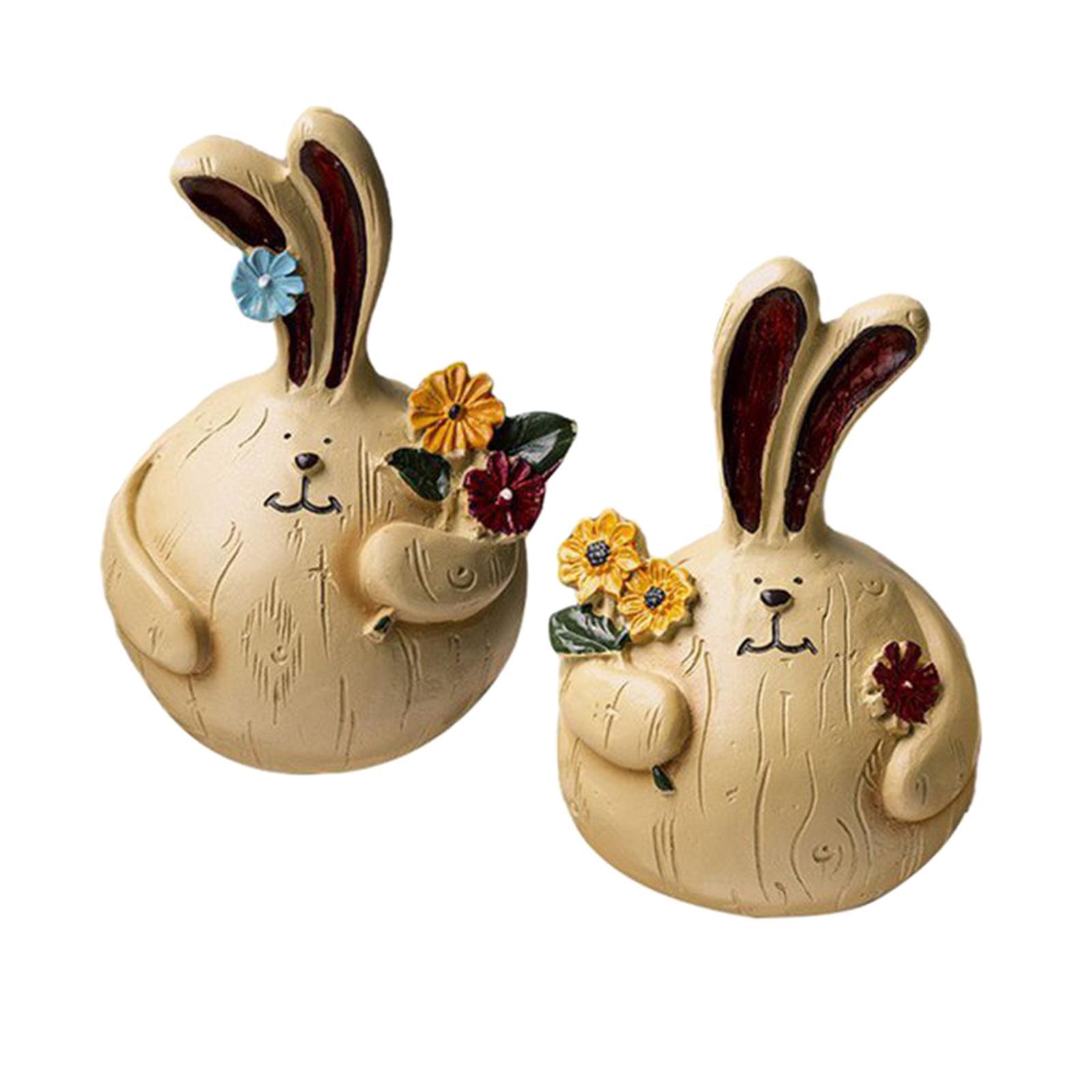 2Pcs Cute Rabbit Head Sculptures Home Decoration Statue Desktop Figurine
