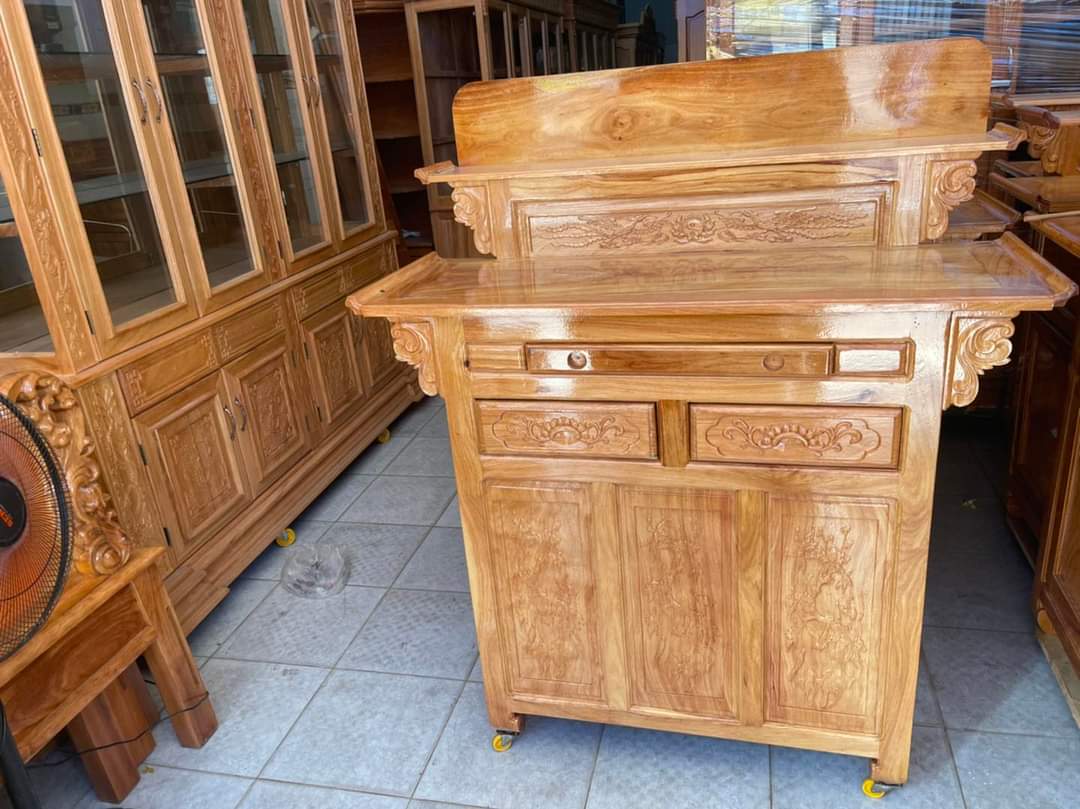 Bàn cúng tủ thờ gỗ gõ đỏ mẫu mới hiện đại ngang 1m54
