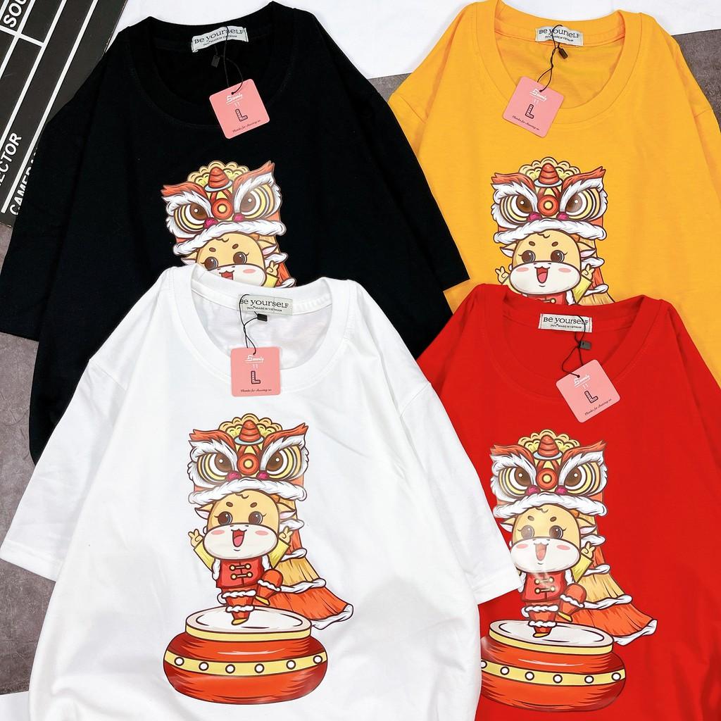 ÁO THUN TAY NGẮN TRÂU TẾT 2021 MÚA LÂN UNISEX SIZE M L XL