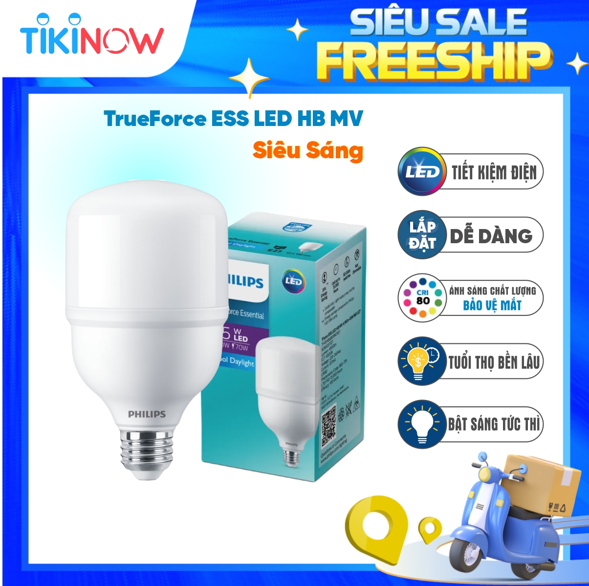 Bóng đèn Philips TrueForce Essential LED HB MV E27 - Ánh sáng Trắng, Hiệu suất chiếu sáng cao, Tiết kiệm điện, Chất lượng ánh sáng hoàn hảo - Hàng Chính Hãng