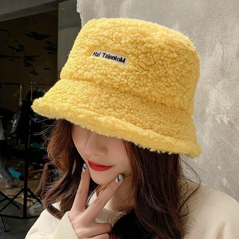 Mũ Lông cừu Bucket Retro Phong Cách Hàn Quốc Mũ lông cừu nữ mềm giữ ấm Thu Đông Ulzzang