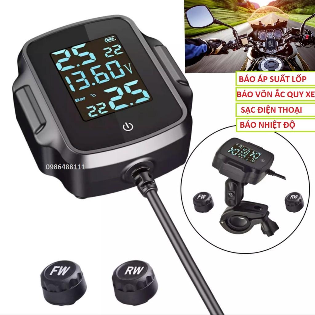 Đồng hồ đo báo áp suất lốp xe máy không dây có kèm sạc điện thoại đa năng loại tốt