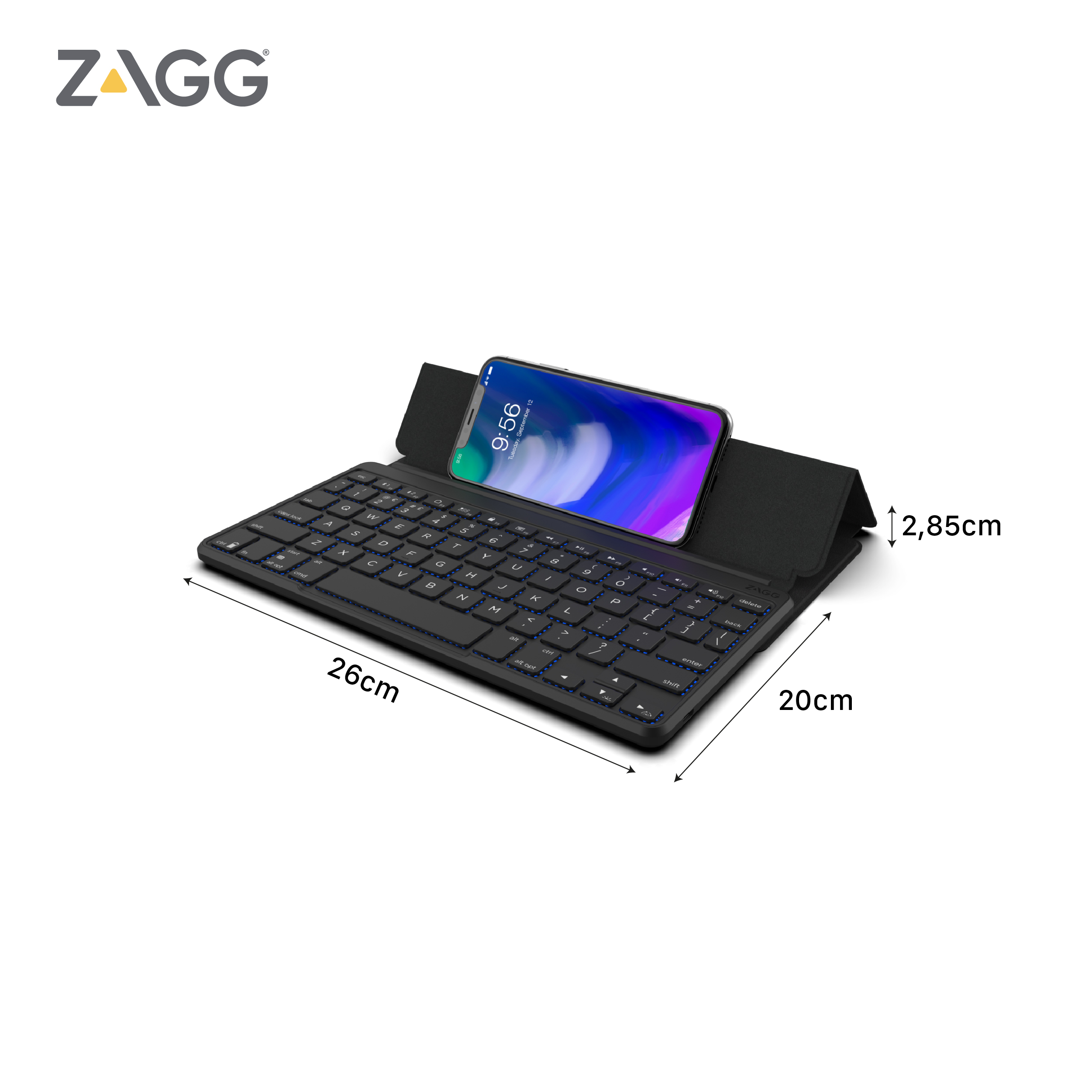 Bàn phím Bluetooth ZAGG 7 màu Backlit Keyboard - Fabric Stand Flex - Hàng chính hãng