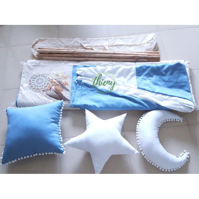 Gối trăng sao mây đã nhồi bông 40x40cm. fullset hoặc lẻ Vải cotton 100% gối trang trí pompom