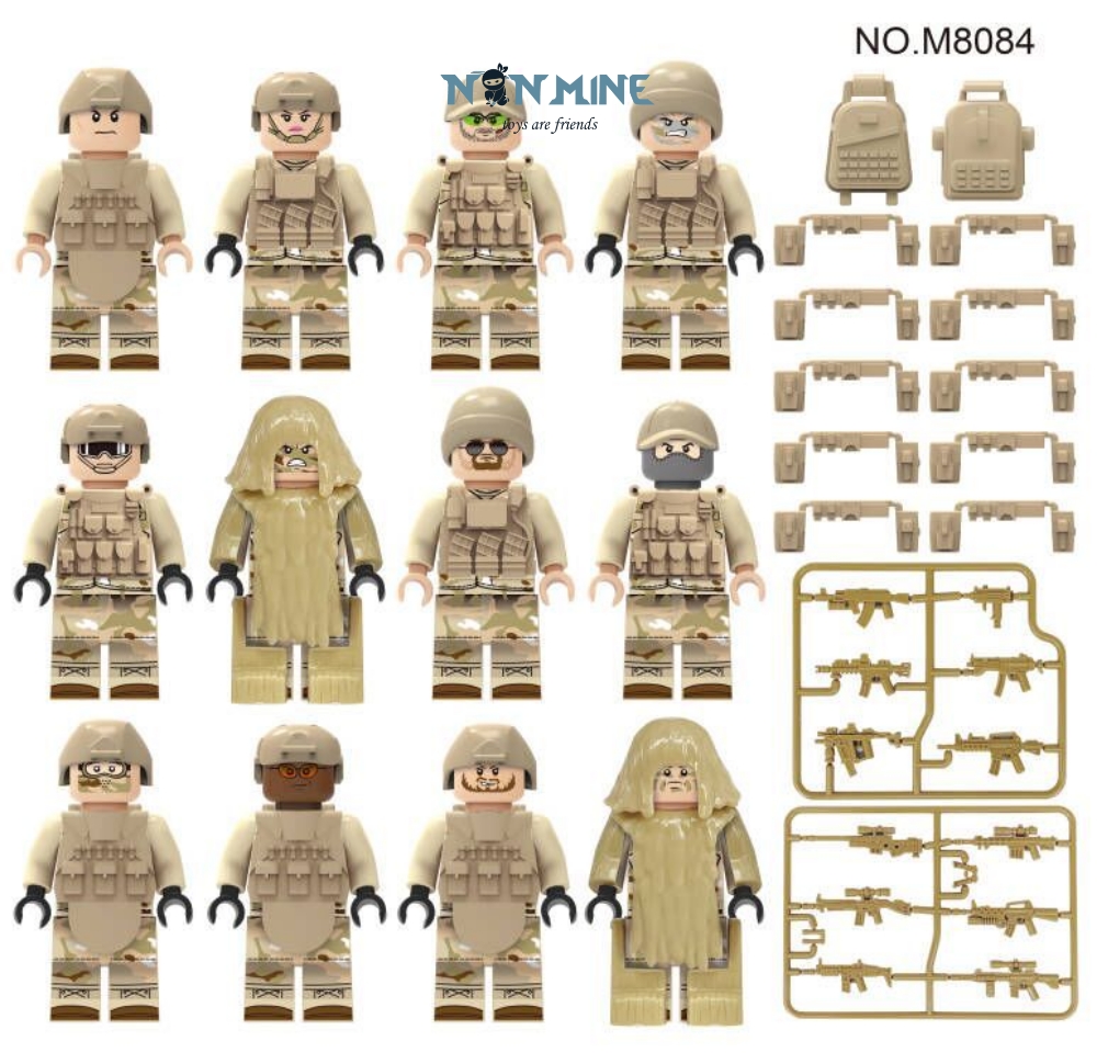 Minifigures Combo 12 Lính Đồ Chơi Quân Sự Lắp Ráp Sa Mạc Có Kèm Trang Bị M8084 Mẫu Mới Đẹp