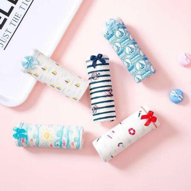 Set 5 quần lót hoa quả đính nơ chất cotton siêu thoáng