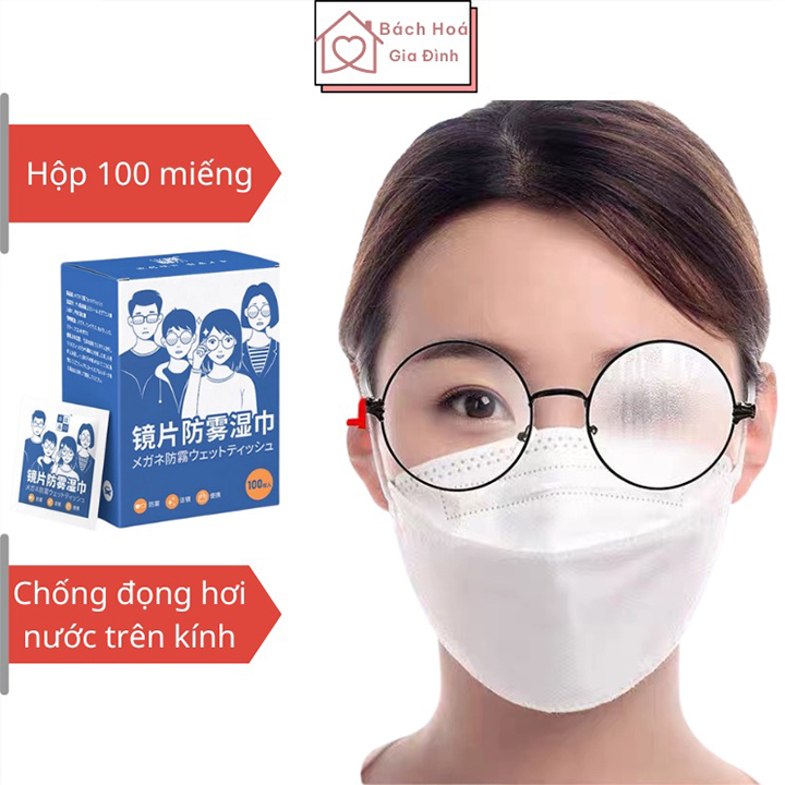 [Hộp 100 Miếng] Khăn Lau Kính Nano, Khăn Giấy Chống Bám Hơi Nước, Giấy Lau Kính Chống Mờ Sương, Mồ Hôi