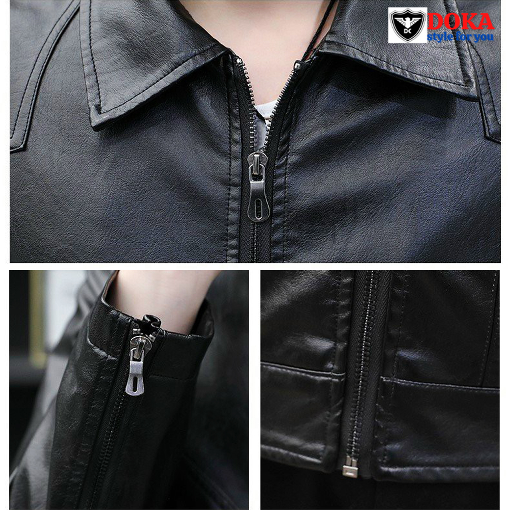 Áo Khoác Da Nam, Áo Khoác Da Lót Dù Cổ Bẻ Siêu Ấm Mùa Thu Đông Cao Cấp Thời Trang DokaFashion ELD13