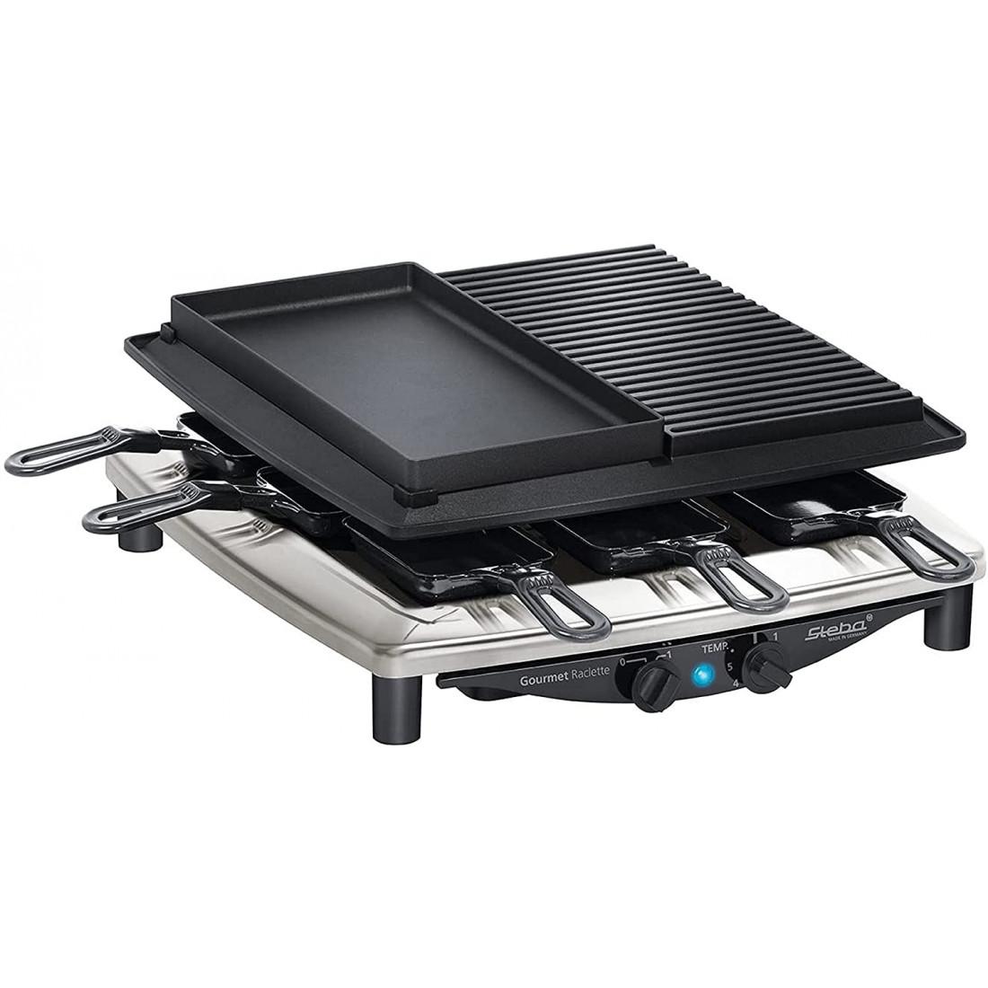 Bếp Nướng 2 Vùng Steba RC 4 Plus Deluxe Chrome, Công Suất 1450W, 8 Chảo Nướng Chống Dính, Vỏ Thép Không Gỉ, Nhập Đức