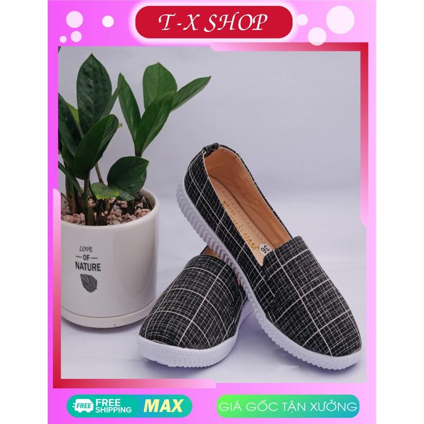 Giày Lười Nữ Bố Caro Đen giày lười mọi thể thao