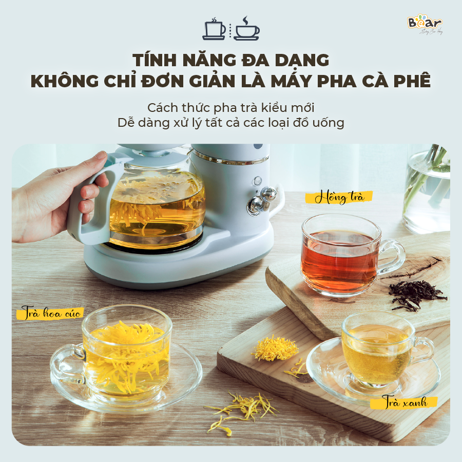 Máy Pha Cà Phê Mini Bear Nhỏ Gọn Tiện Dụng Pha Trà Pha Coffee Tự Động Giữ Ấm Loại Bỏ Cặn SB-CF06A HÀNG CHÍNH HÃNG