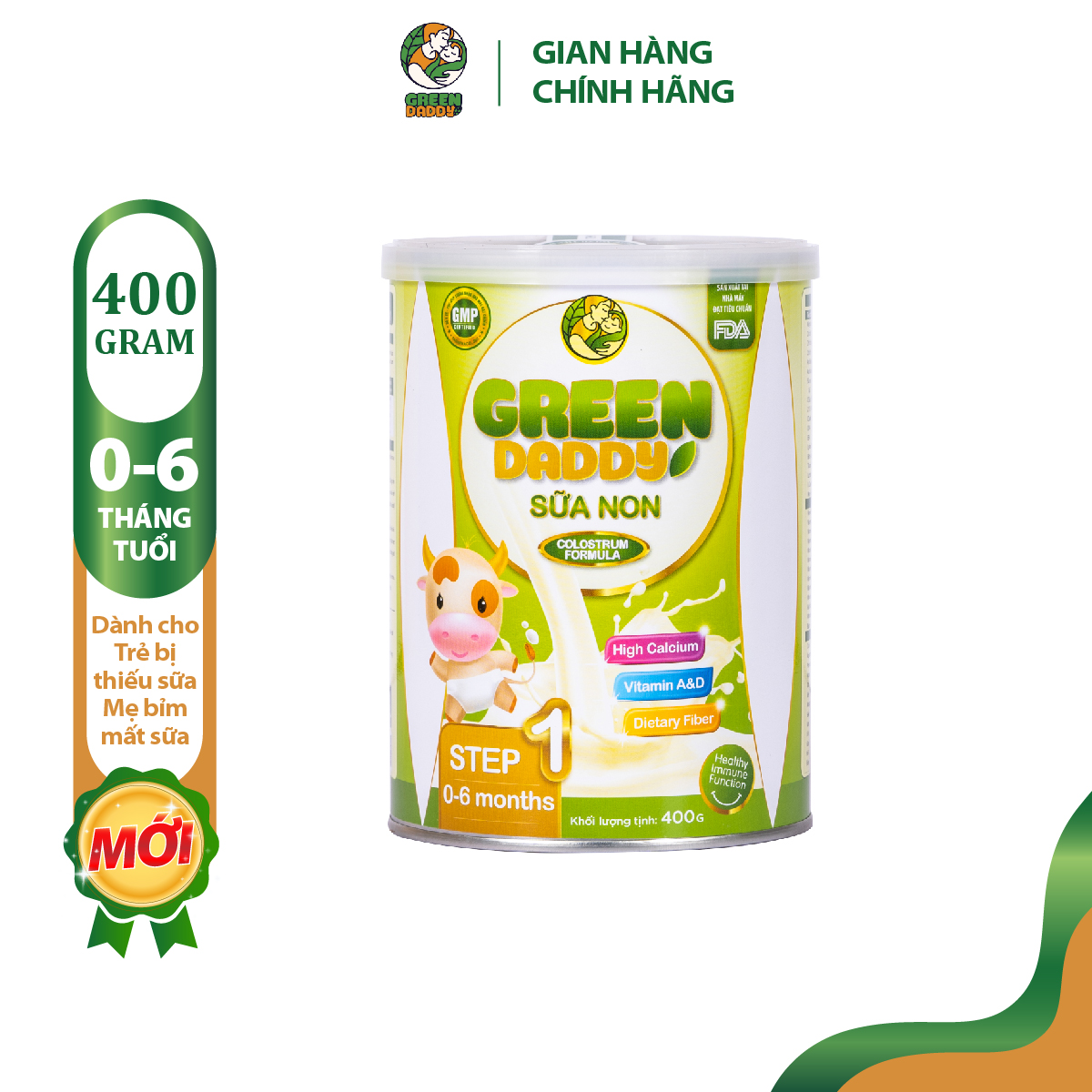 Sữa bột, Sữa non Rau Xanh Hữu Cơ Green Daddy Formula Step1 lon 400g dành cho trẻ thiếu sữa mẹ từ 0 - 6 tháng tuổi