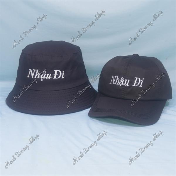 Set Nón Cặp Bucket &amp; Cap Nhậu Đi (NDA01); (KAU01) - Đen
