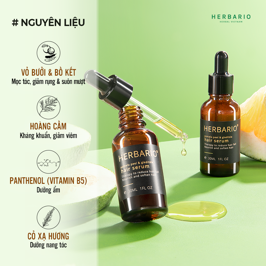 Combo Nước xịt dưỡng tóc vỏ bưởi & Bồ kết Herbario 100ml + Serum mọc tóc vỏ bưởi & Bồ kết Herbario 30ml