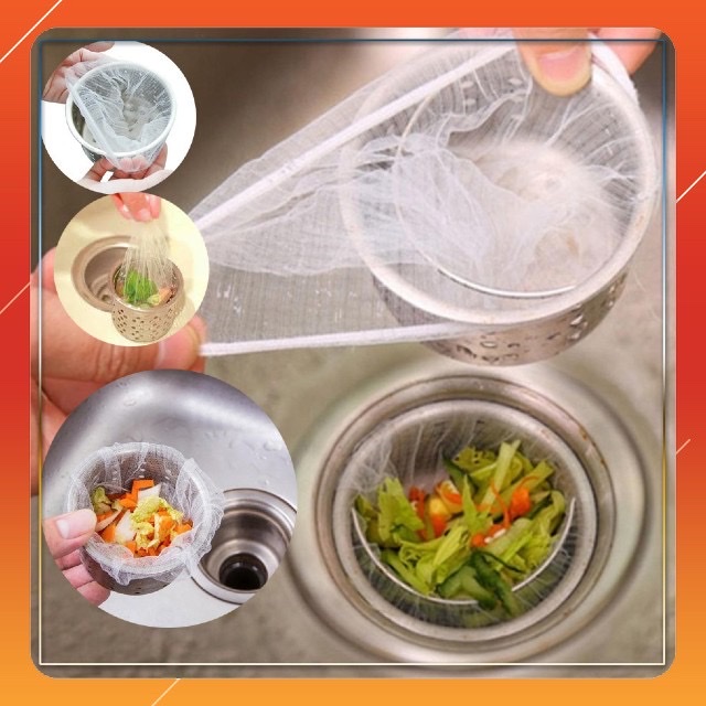Sét 100 túi lọc rác ,chặn rác bồn rửa chén ,dạng lưới siêu bền ,có chun 2 đầu co giãn ,chống tắc nghẽn