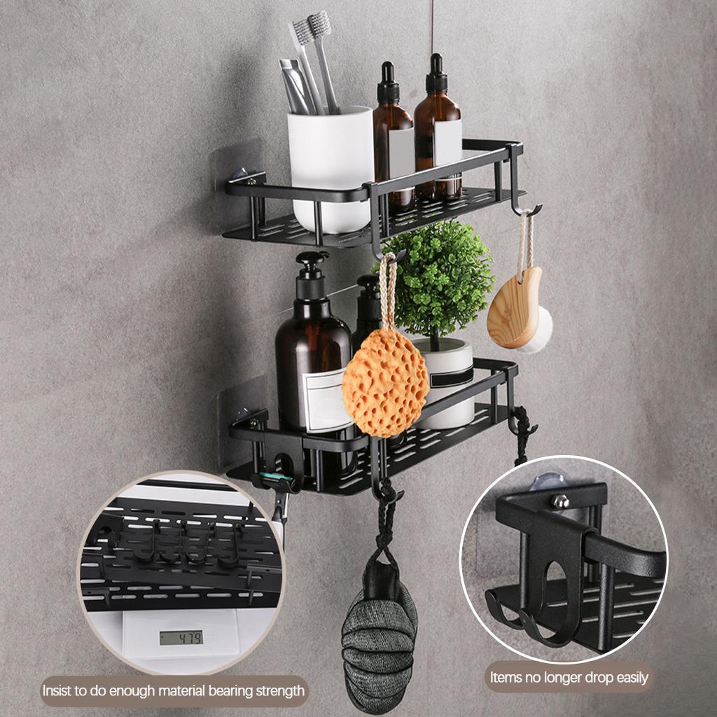 2Pcs Wall Mounted Shower Caddy Shelf No Drilling Storage Basket for Washroom