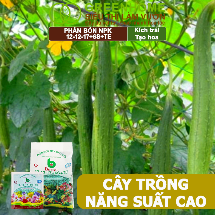 Phân bón NPK 12-12-17-6S+TE Greenhome, Better, Bao 1kg, Tăng Đậu Trái Cây Ăn Củ, Quả