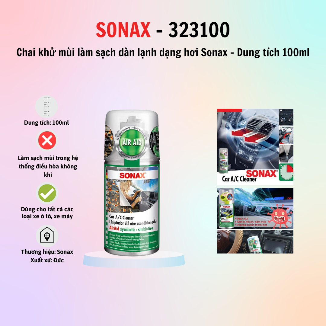 Chai Khử Mùi Làm Sạch Dàn Lạnh Dạng Hơi Sonax Car Ac Cleaner 100Ml 323100