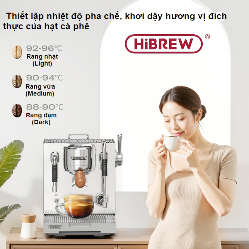 Máy pha cà phê Espresso, Cappuccino, Latte chuyên nghiệp thương hiệu HiBREW H21 - Công suất 3000W - Hàng chính hãng