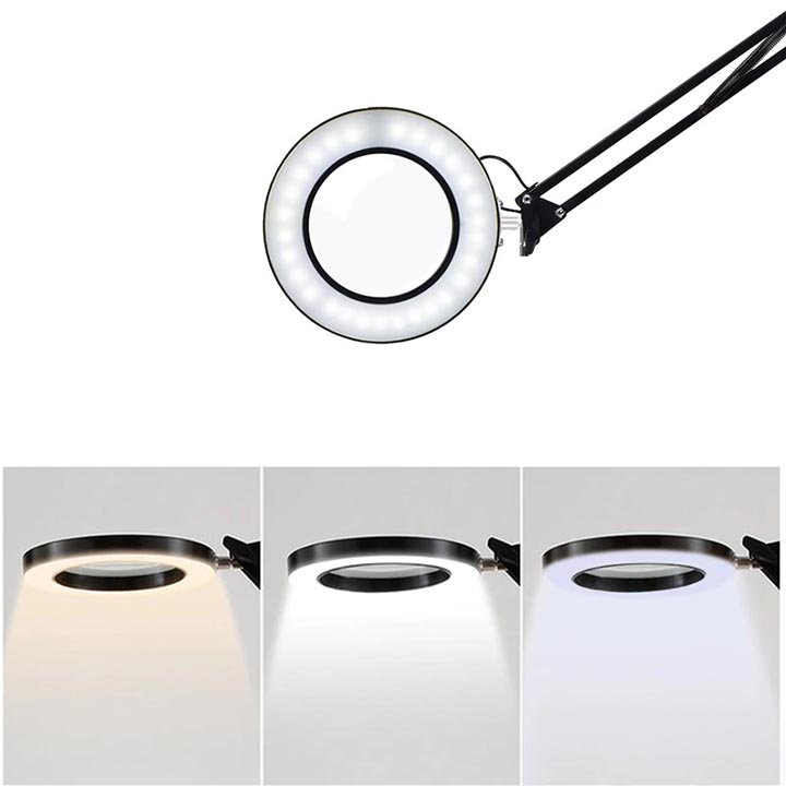 Kính lúp kẹp bàn 10x có đèn led chiếu sáng cắm cổng usb 5v