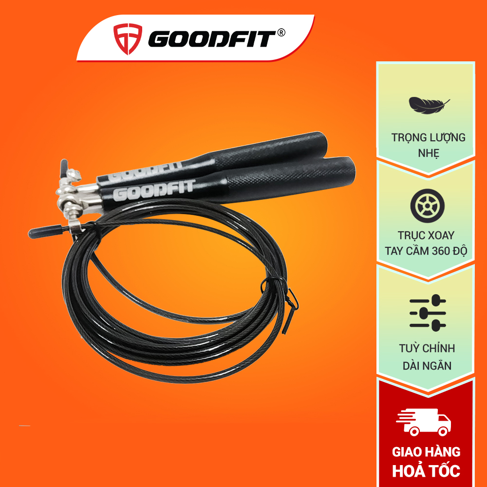 Dây Nhảy Lõi Thép, Dây Nhảy Thể Dục, Thể Lực Goodfit Chiều Dài 3M, Trục Xoay 360 Độ Goodfit Gf901Jr - Đen