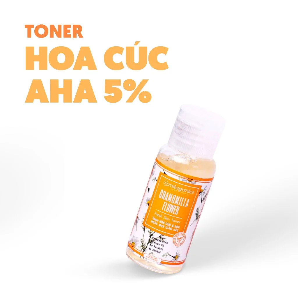 Toner Hoa Cúc &amp; AHA Ngừa Mụn, Kiềm Dầu - Nước Hoa Hồng Dành Cho Da Dầu Mụn MILAGANICS