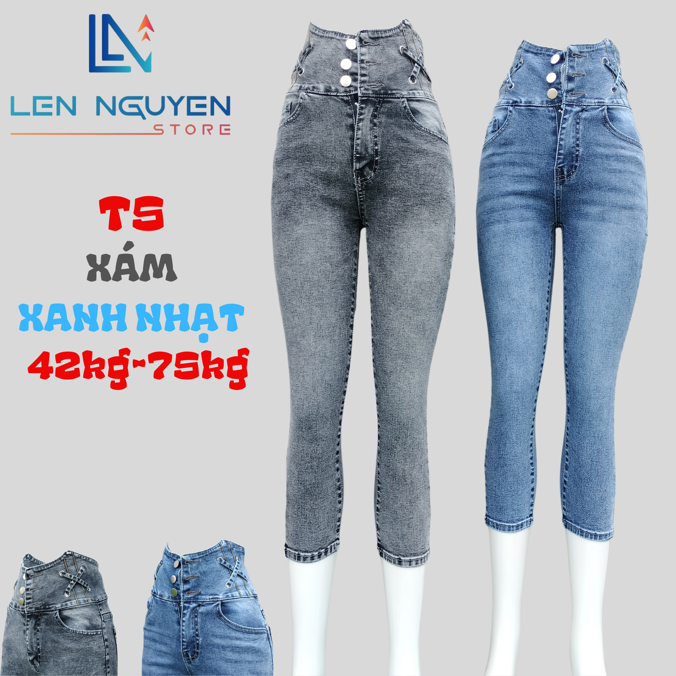 T5_Quần jean nữ, 9 tất, lưng cao, quần bò nữ dáng ôm, quần rin nữ có big size, cho 42kg đến 75kg