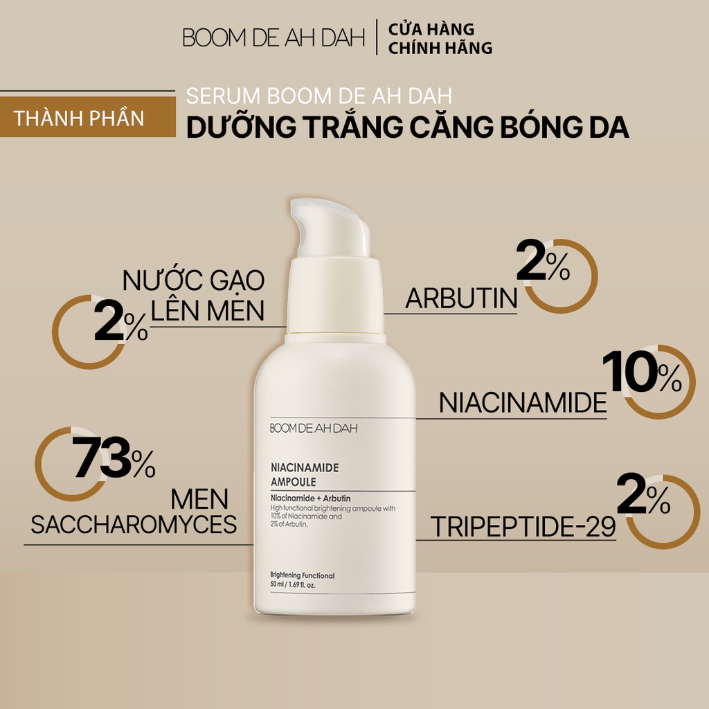 Serum Dưỡng Trắng Căng Bóng Da Boom De Ah Dah Niacinamide 10% + Arbutin 2% 50ml