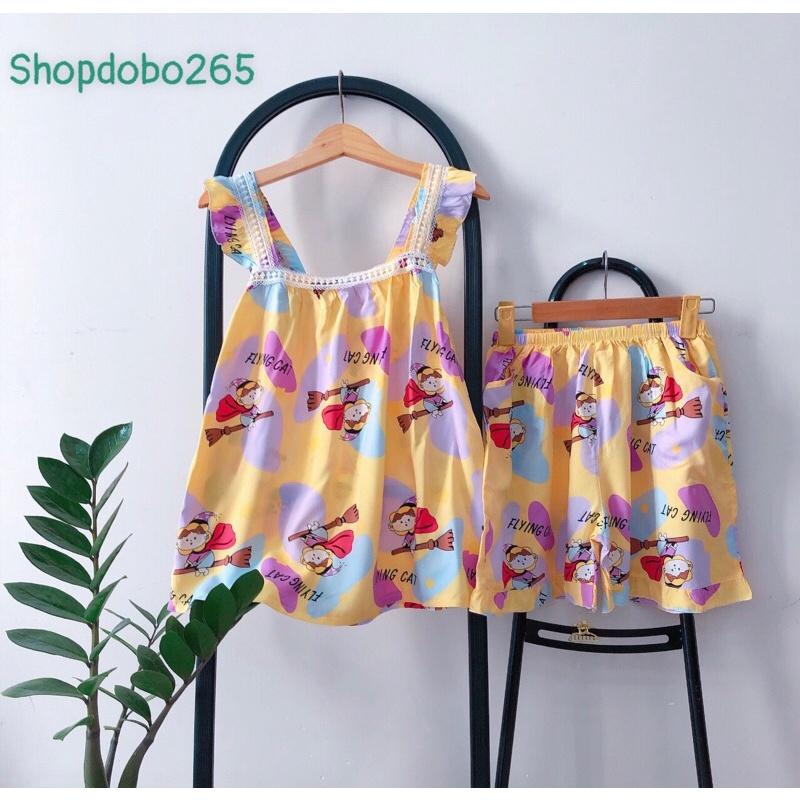 Bộ ngủ 2 dây,đò bộ nữ,bộ lanh đùi mặc nhà siêu mát BN 360 hoạ tiết dễ thương size 45-70kg.