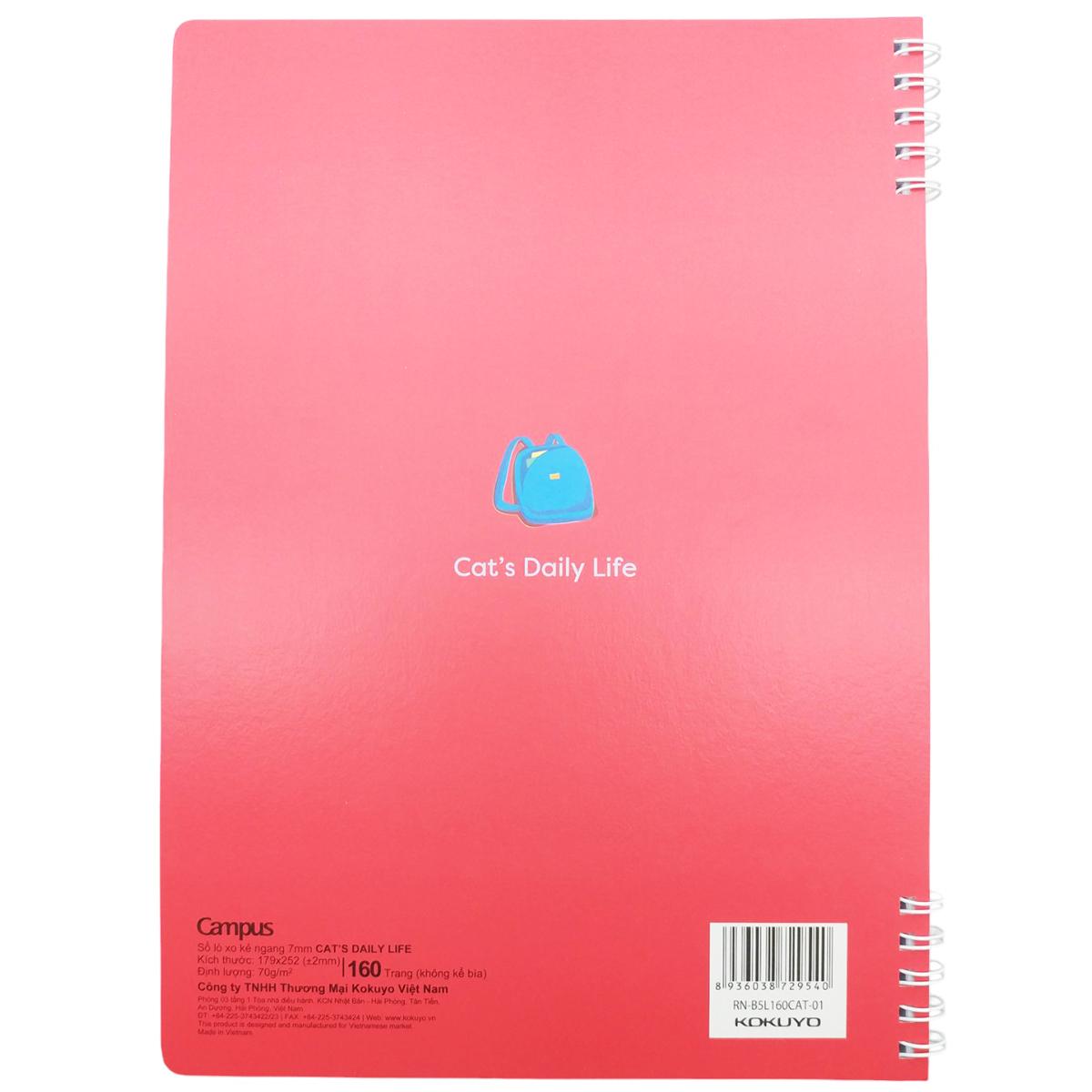 Sổ Lò Xo Cat's Daily Life B5 - Kẻ Ngang - 160 Trang 70gsm - Campus RN-B5L160CAT-01 - Màu Đỏ