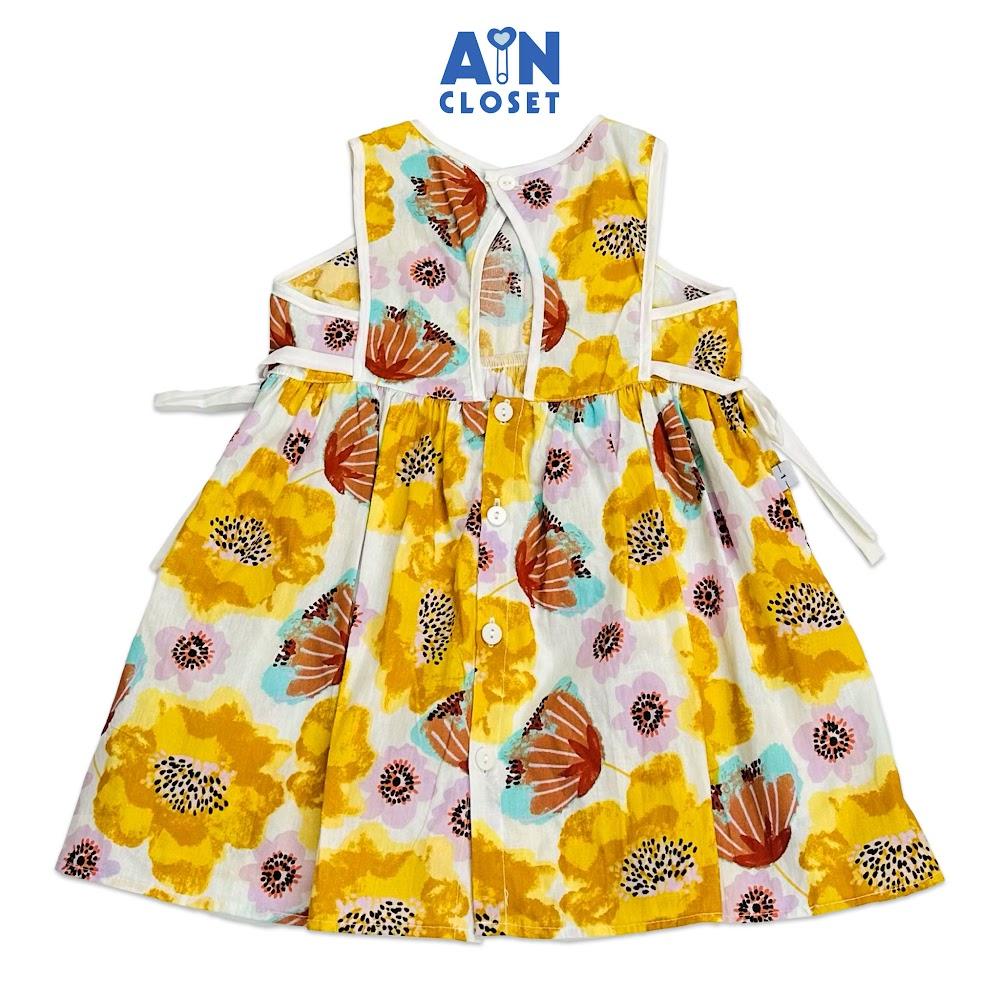 Hình ảnh Đầm bé gái họa tiết hoa Vàng Nâu cotton - AICDBGEYO09J - AIN Closet