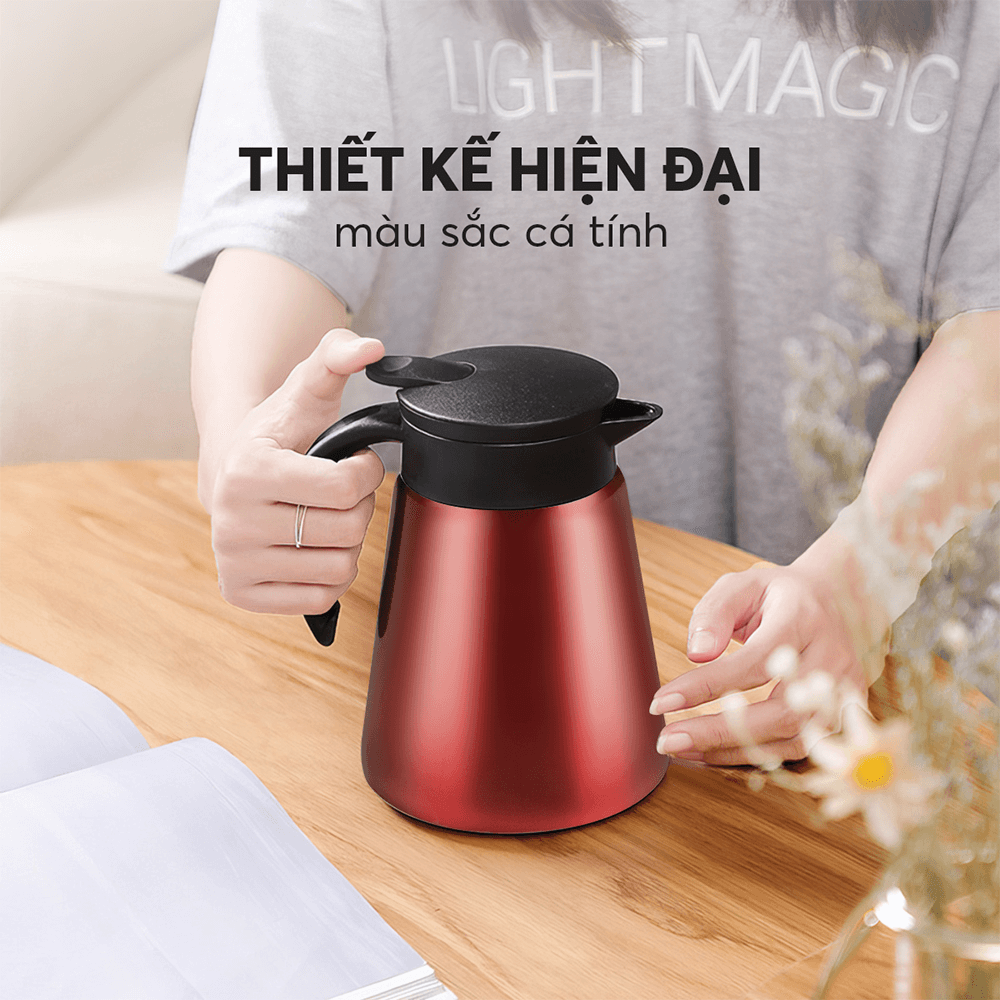 Bình giữ nhiệt gia đình Elmich EL8298 900ml, Hàng chính hãng, inox 304, có lõi lọc pha trà, pha cà phê - JoyMall