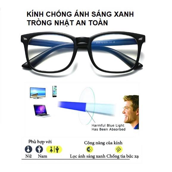 Kính chống ánh sáng xanh nam nữ chống mỏi 0 độ chống nhức mắt, chống lóa đeo ôm mặt Nhật bản