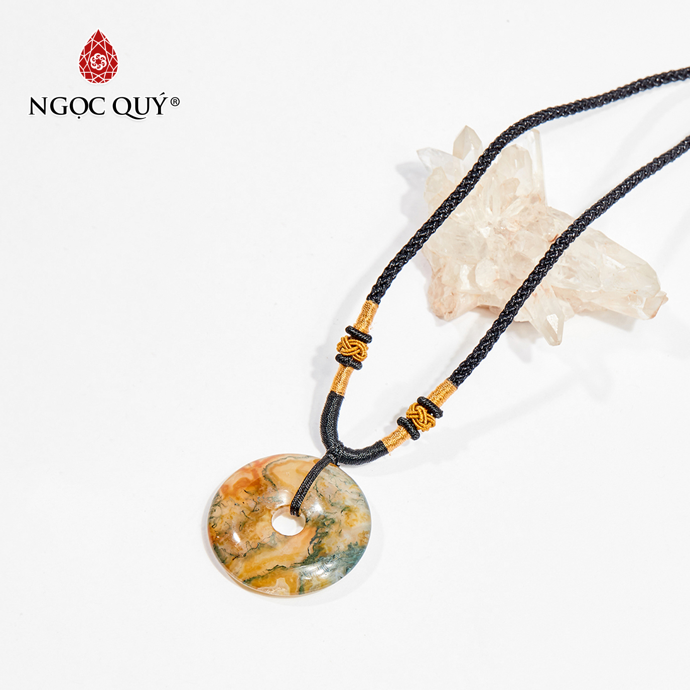 Dây chuyền phong thủy đá băng ngọc thủy tảo huyết đồng điếu 3.3cm mệnh hỏa , thổ - Ngọc Quý Gemstones