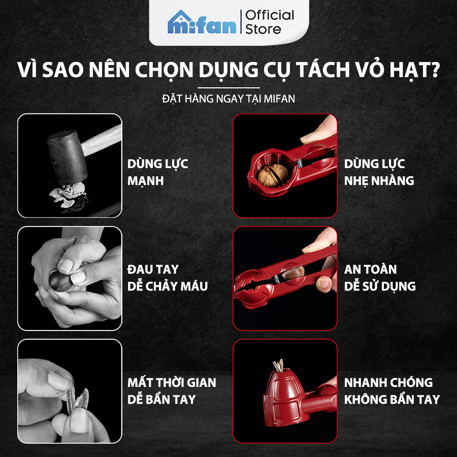 Dụng Cụ Tách Hạt Thông Minh Mifan - Kẹp vỏ hướng dương, óc chó, hạnh nhân, macca, mắc ca, hạt dẻ