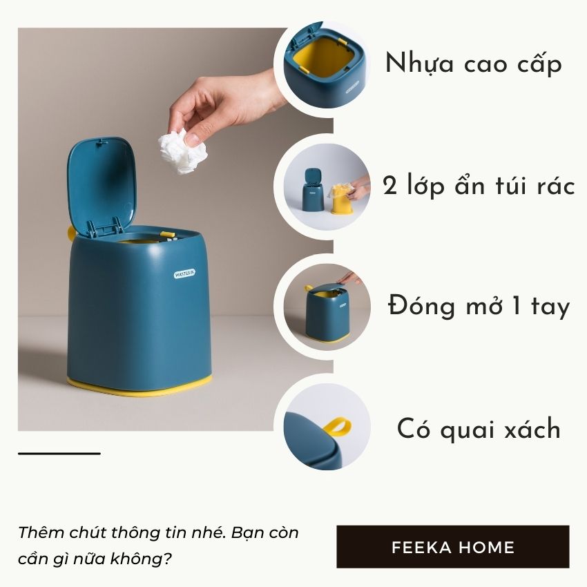 Thùng rác mini để bàn hoặc ô tô cute có quai xách, sọt rác mini nhựa dễ thương để phòng ngủ