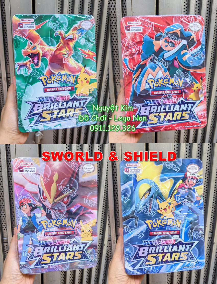 [SIZE 3] Thẻ Bài Pokemon Hộp Sắt Nắp Liền Hàng Siêu Chuẩn Đẹp Trò Chơi Sưu Tầm - Loại 80 Thẻ Bài Và 3 Túi Thẻ Vip