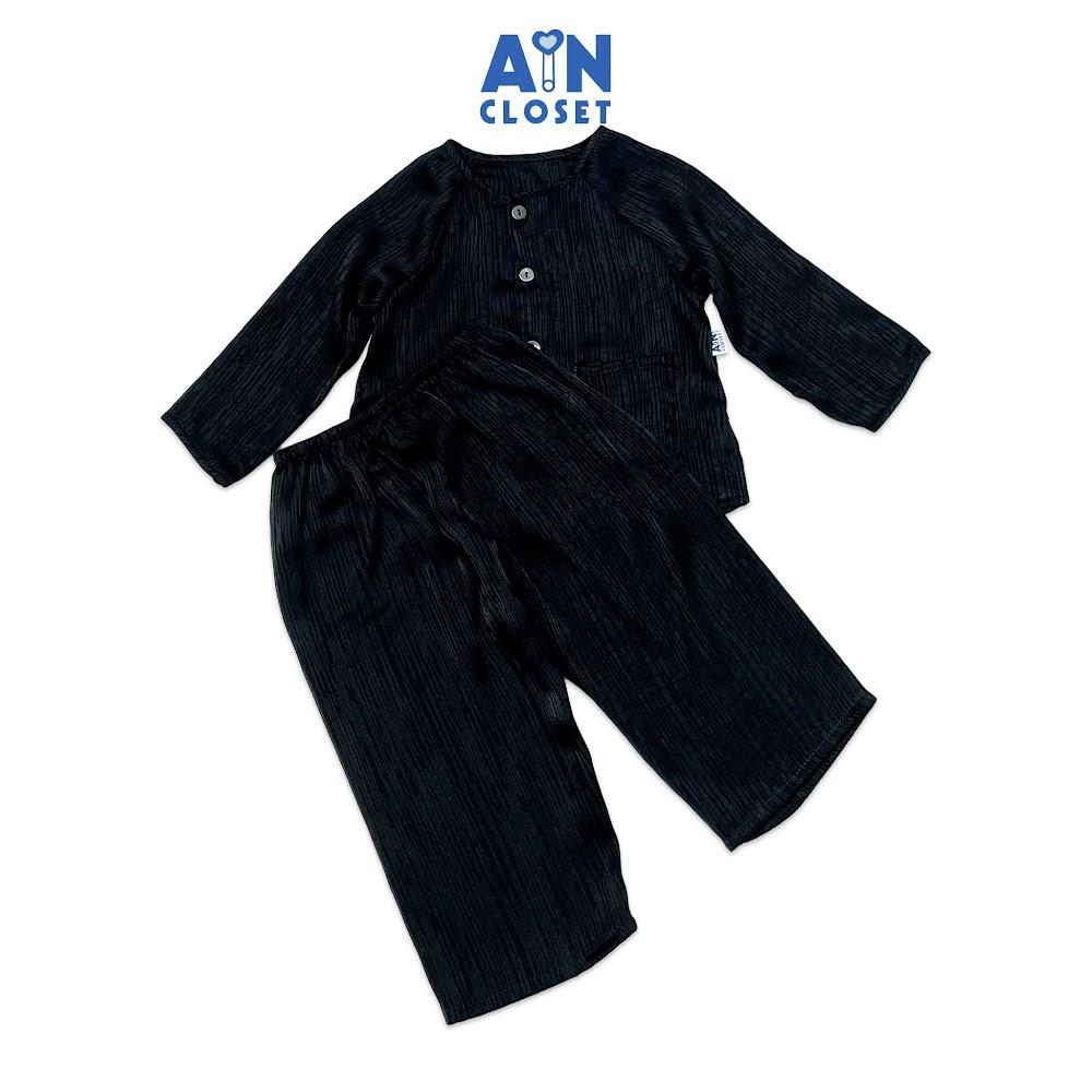 Bộ quần áo bà ba dài unisex cho bé hoa văn Vân Gỗ lụa đen - AICDBTXBTE74 - AIN Closet