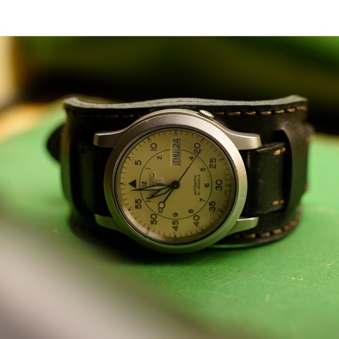 Dây đồn hồ RAM Leather cho seiko5 da bò đen tuyền RAM b1+black