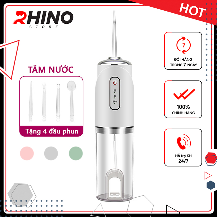 Máy tăm nước rửa răng thông minh Rhino T101 220ml xịt nước chăm sóc răng miệng cầm tay, 3 chế độ có thể sạc - Hàng chính hãng