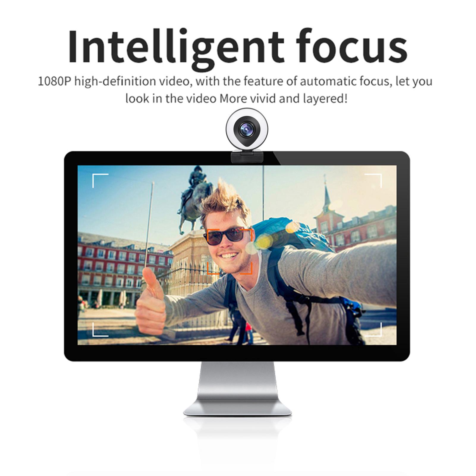 Webcam Streaming 1080P Full HD with Dual Microphone and Ring Light, USB Web Camera Stream with Tripod for Laptop