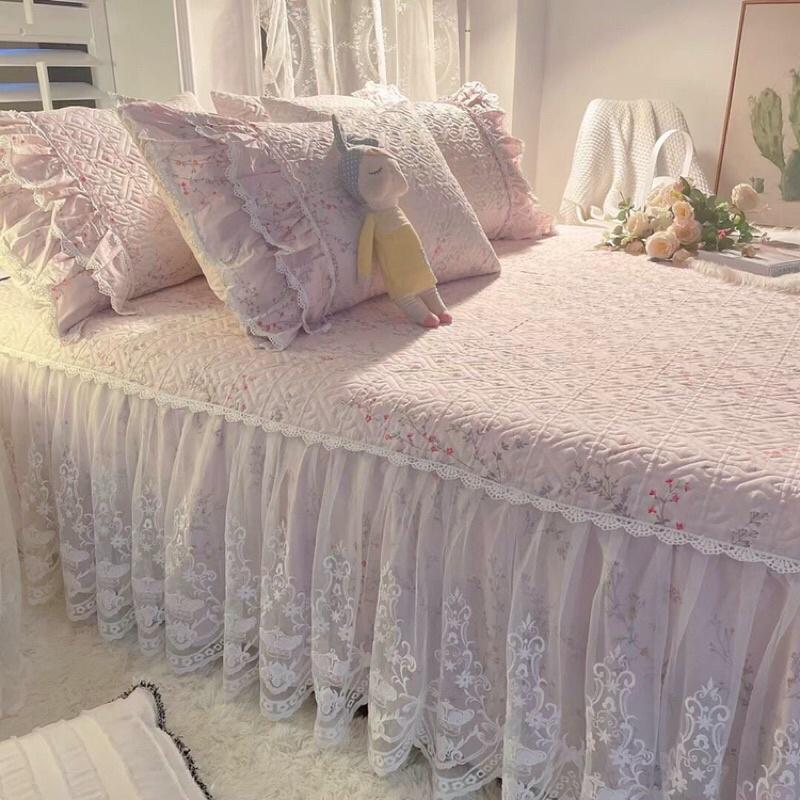 Bộ ga gối trần bông rèm phủ điệu đà 1m8x2m 3 món