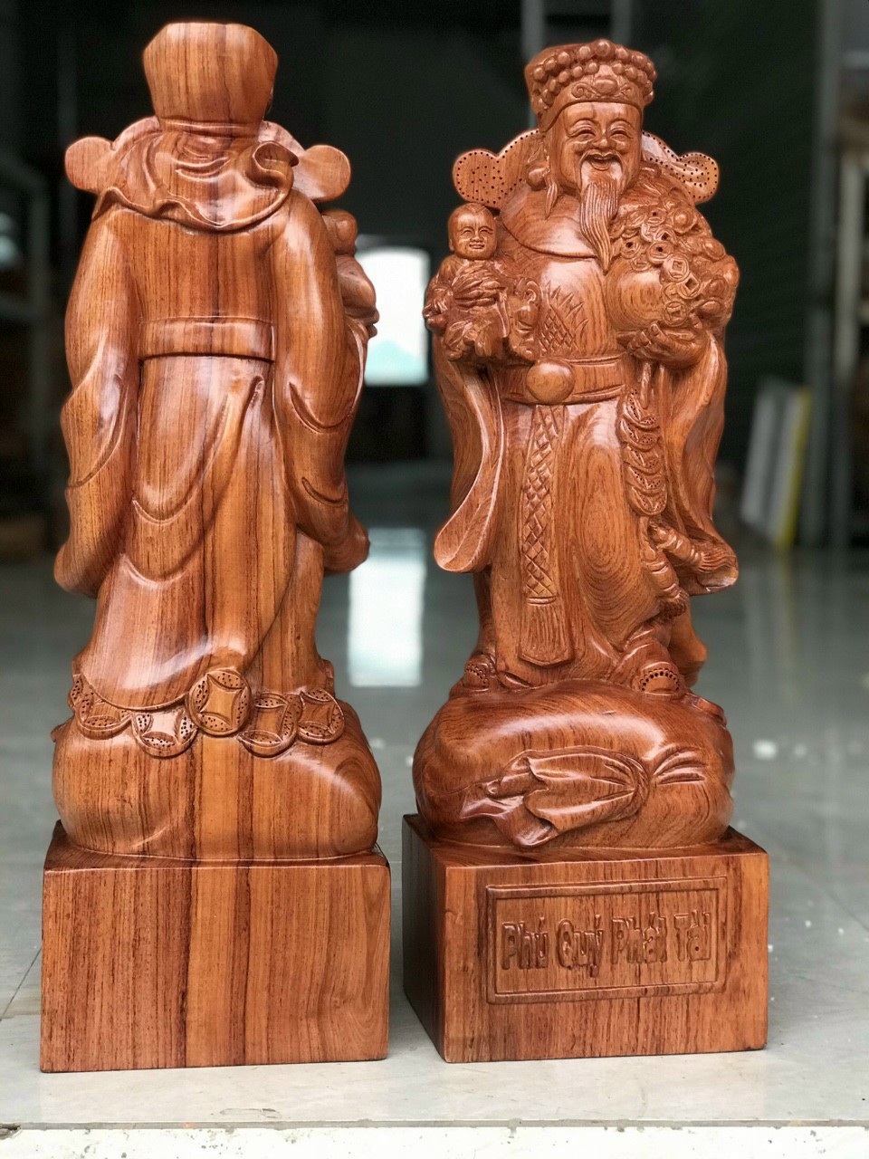 Tượng thần tài gỗ hương đá kt cao 50×18×13cm