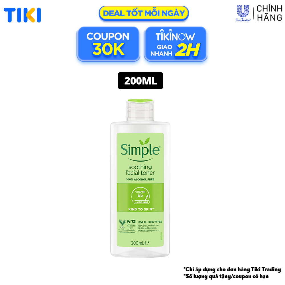 Nước hoa hồng Simple Toner làm dịu và cân bằng độ ẩm cho da - lành tính không chứa cồn 200ml [Chính hãng độc quyền]