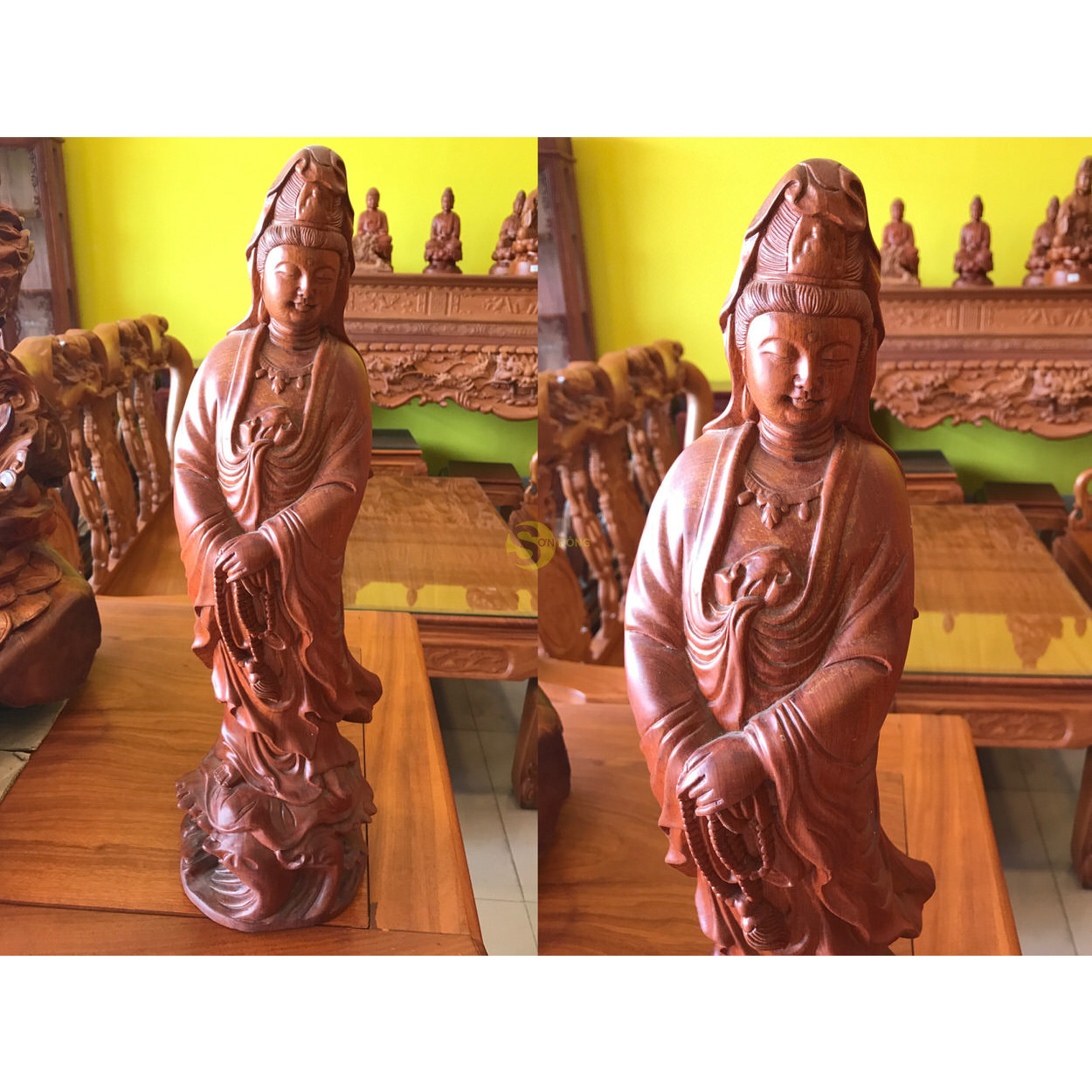Tượng phật quan âm đứng gỗ hương cao 50