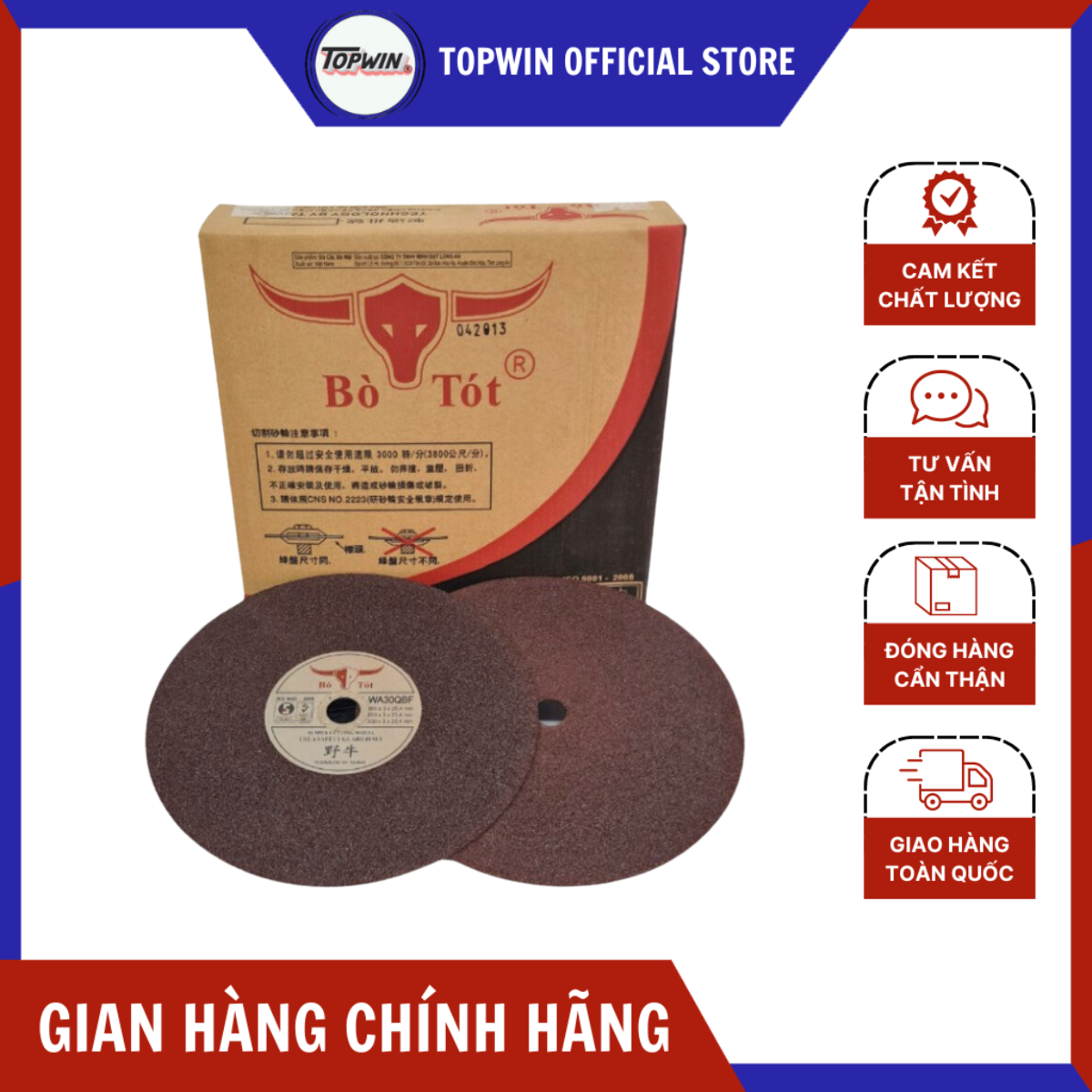 (10 Viên) Đá Cắt Bò Tót 350x3x25.4mm Chuyên Cắt Sắt Cắt Inox Sắc Bén, Cắt Không Bụi, Ít Hao Mòn | TOPWIN Official Store