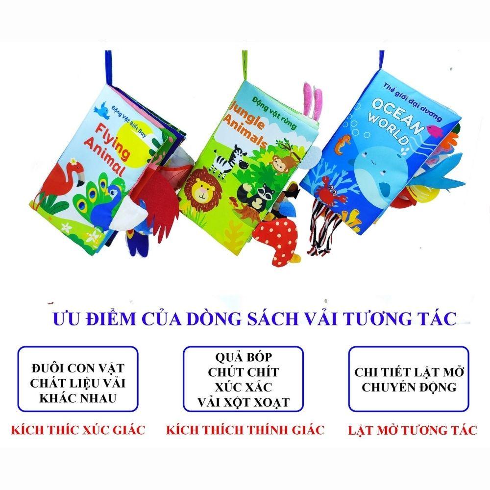 Sách vải cho bé sơ sinh 6 tháng 1 tuổi đến 2 tuổi song ngữ kích thích thị giác - Sách vải tương tác đoán đuôi con vật